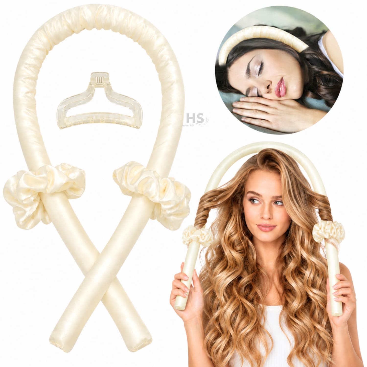 KIT RIZADOR CREMA DE CABELLO SIN CALOR CON ACCESORIOS RIZOS NATURALES - 1