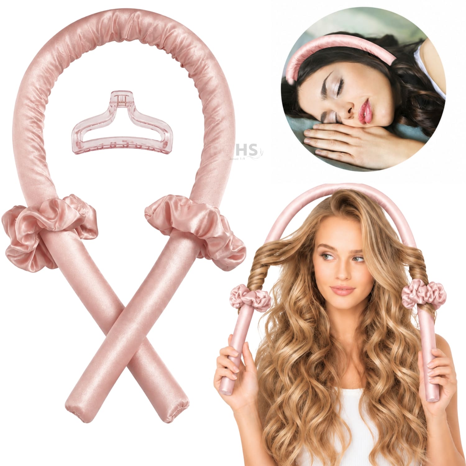 KIT RIZADOR ROSE GOLD DE CABELLO SIN CALOR CON ACCESORIOS RIZOS NATURALES - 1