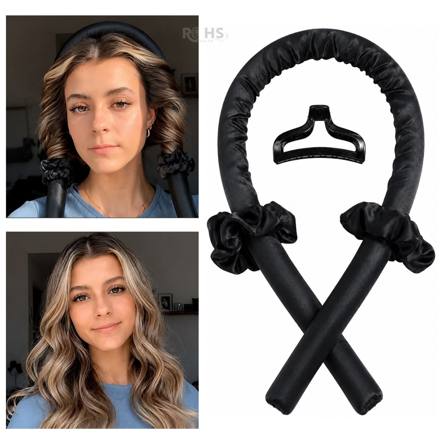 KIT RIZADOR NEGRO DE CABELLO SIN CALOR CON ACCESORIOS RIZOS NATURALES - 1