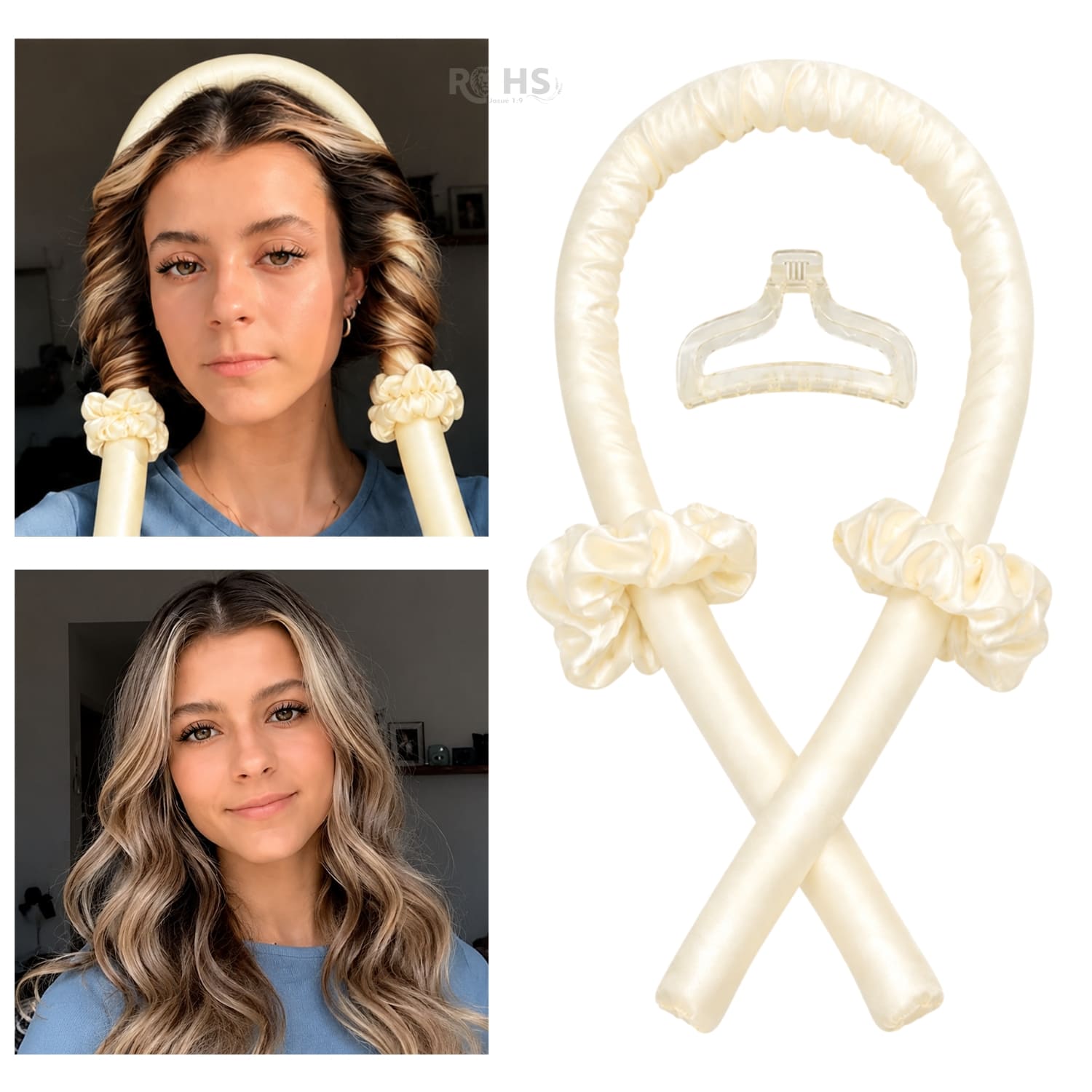 KIT RIZADOR CREMA DE CABELLO SIN CALOR CON ACCESORIOS RIZOS NATURALES - 1