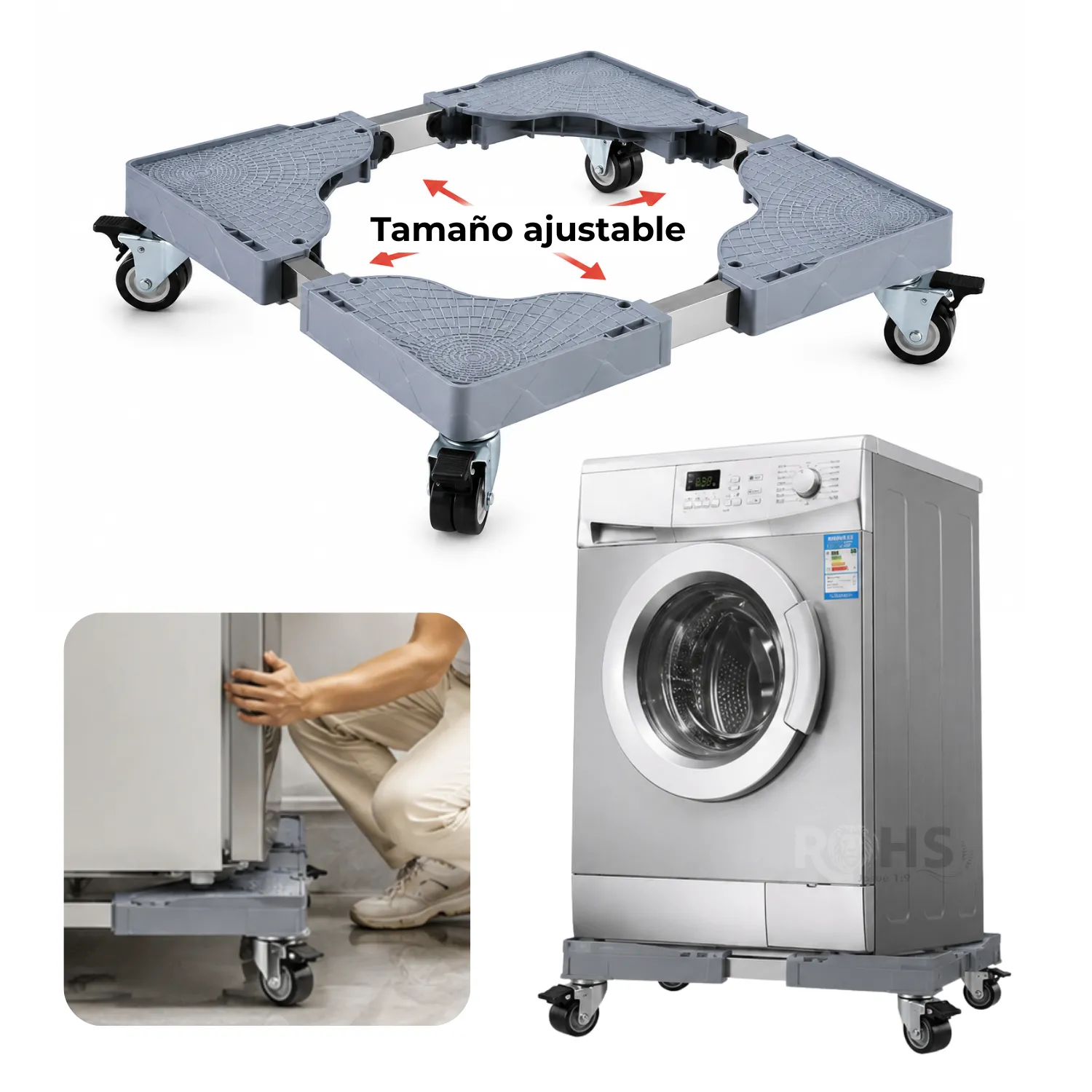 SOPORTE PREMIUM CON RUEDAS PARA LAVADORA REFRIGERADOR Y ELECTRODOMÉSTICOS BASE AJUSTABLE - 3