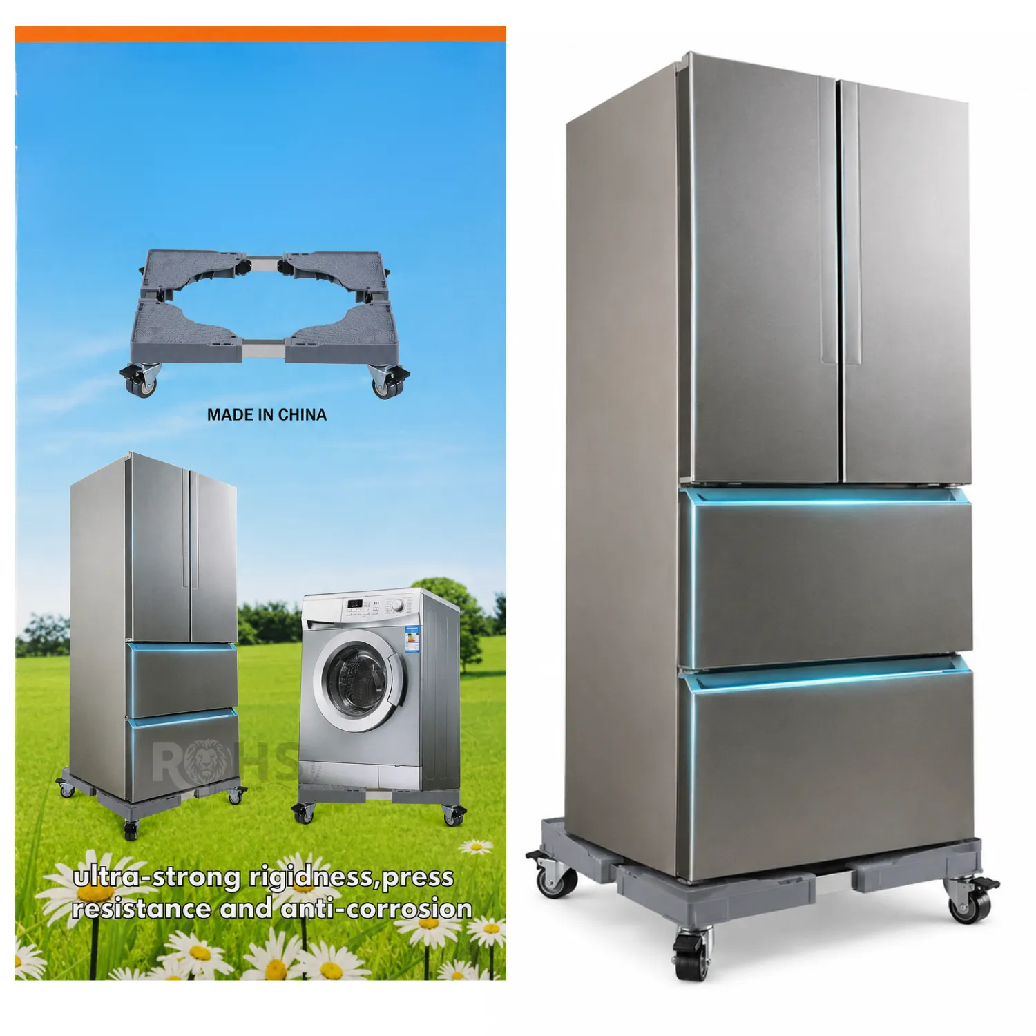 SOPORTE PREMIUM CON RUEDAS PARA LAVADORA REFRIGERADOR Y ELECTRODOMÉSTICOS BASE AJUSTABLE - 4