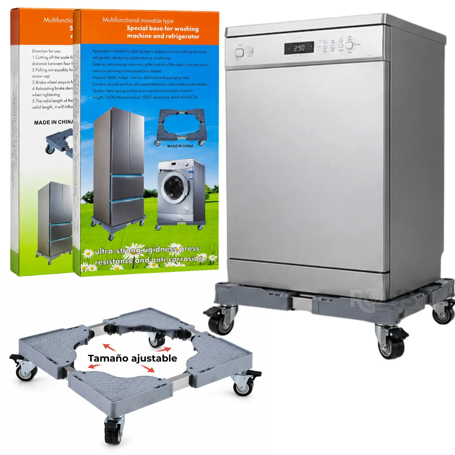 SOPORTE PREMIUM CON RUEDAS PARA LAVADORA REFRIGERADOR Y ELECTRODOMÉSTICOS BASE AJUSTABLE - 7