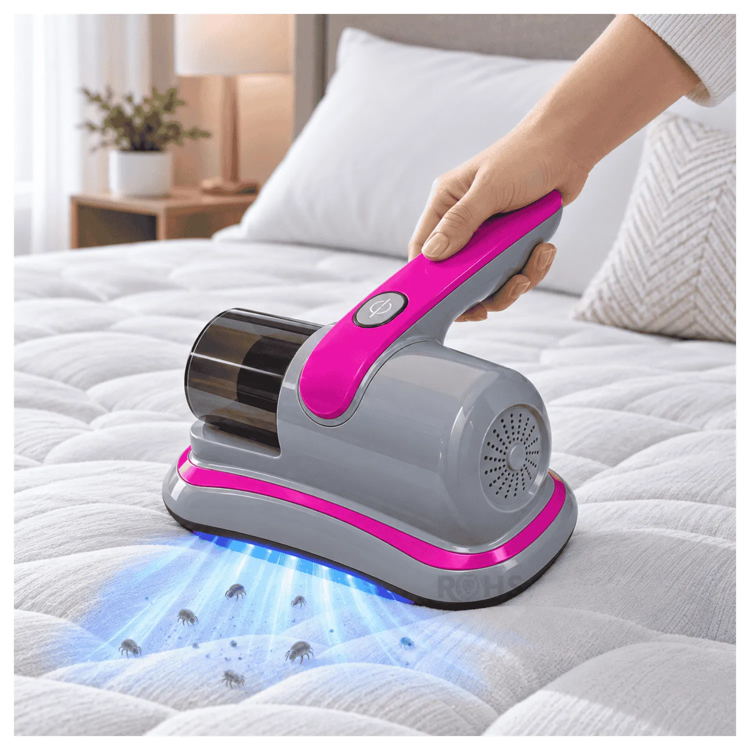 ASPIRADORA ANTI ÁCAROS PORTÁTIL CON LUZ UV Y FILTRO LAVABLE PARA COLCHONES SOFÁS Y TAPICERÍA - 2