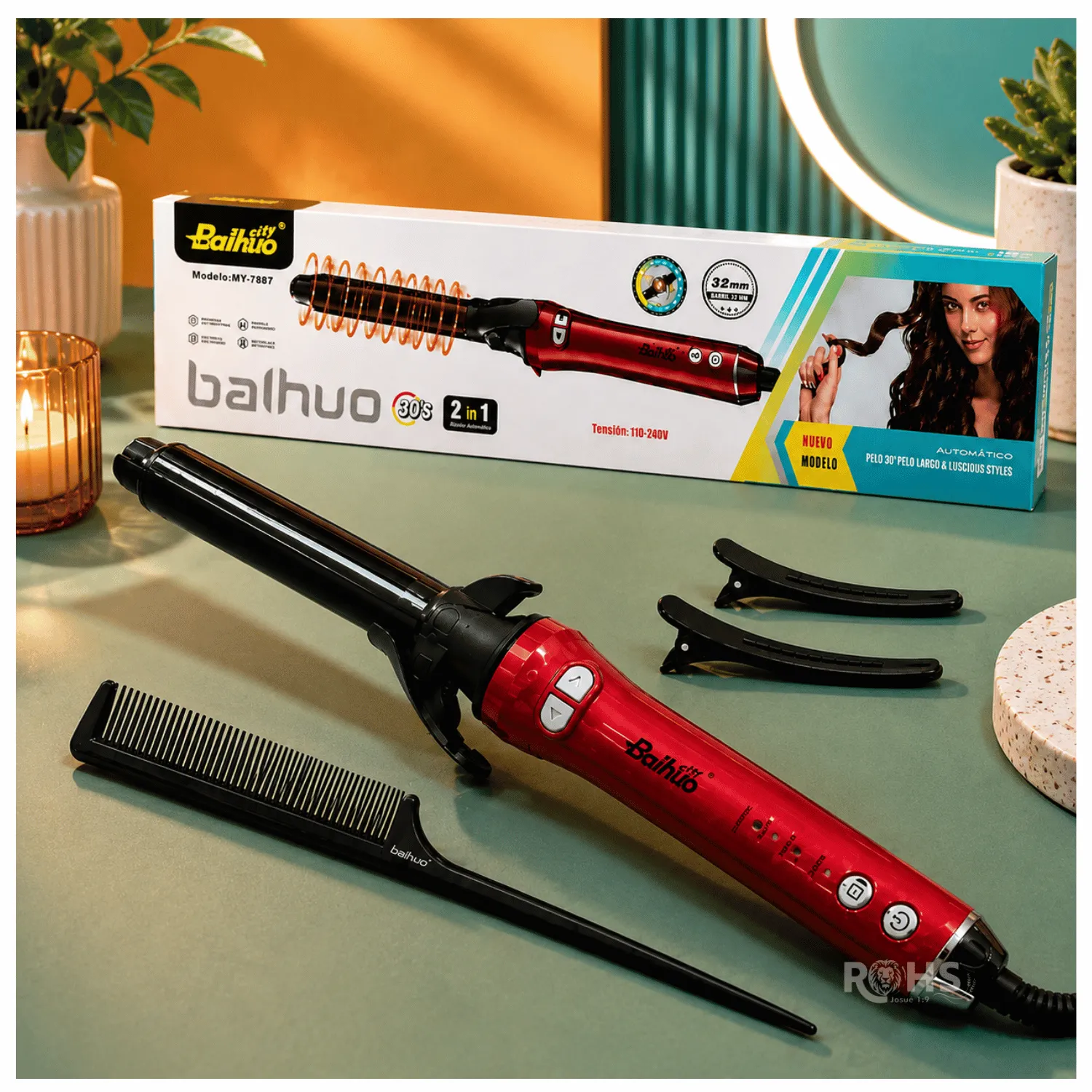 RIZADOR Y ALISADOR DE CABELLO 2 EN 1 BAIHUO - COLOR ROJO, MULTIFUNCIÓN Y CERÁMICO - 1