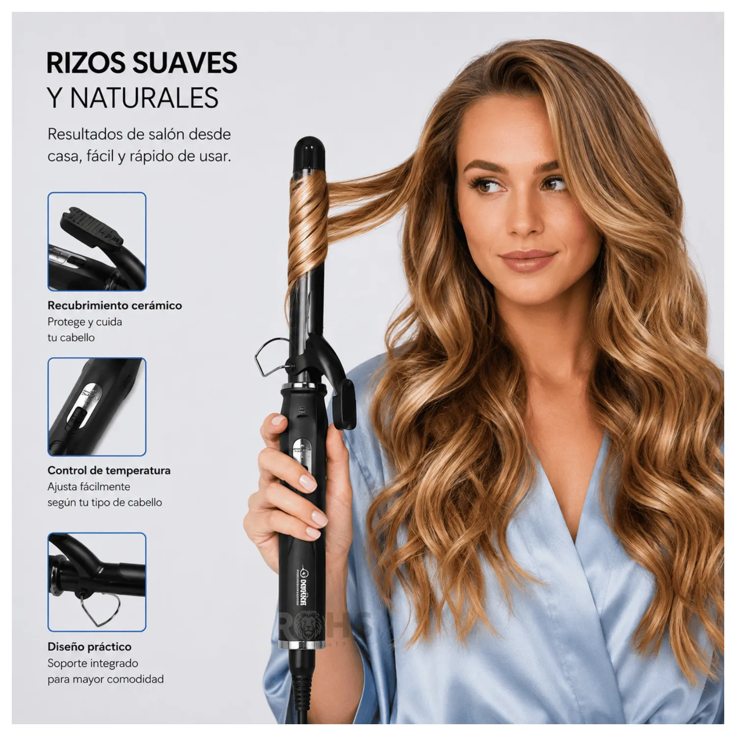 RIZADOR DE CABELLO BAIHUO CITY MY-7188 - CERÁMICO, TEMPERATURA AJUSTABLE, NEGRO - 7