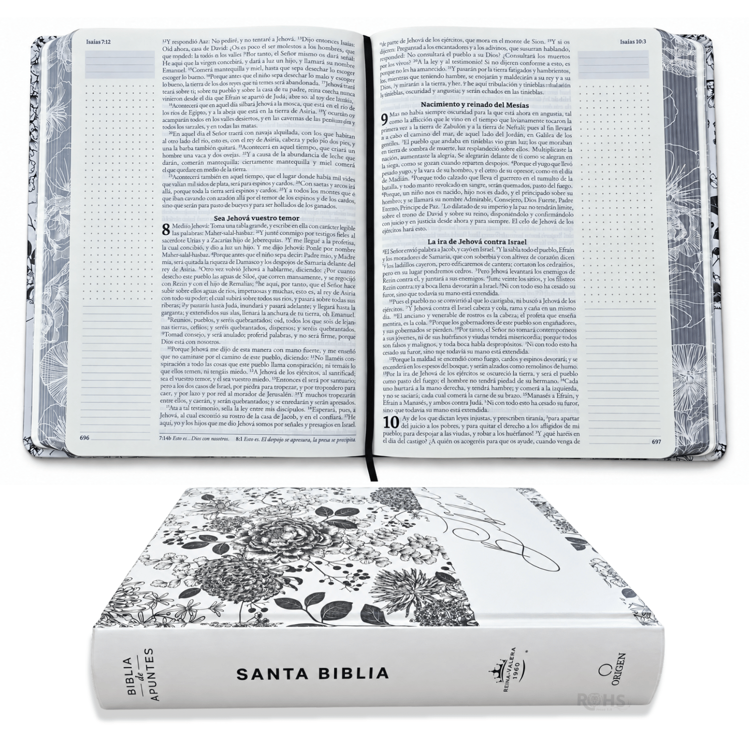 BIBLIA DE APUNTES REINA VALERA 1960 - TAPA DURA DISEÑO FLORAL BLANCO Y NEGRO CON MARGEN AMPLIO - 4