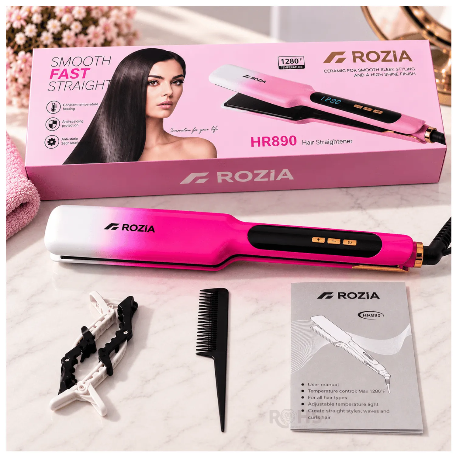 PLANCHA ALISADORA DE CABELLO ROZIA HR-890 – PROFESIONAL, LACEADORA Y MOLDEADORA - 1