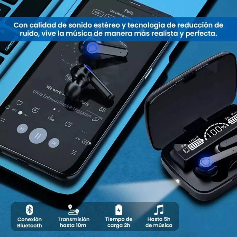 AUDÍFONOS INALAMBRICOS IN-EAR M19 5.3 BLUETOOTH CON POWER BANK - 4