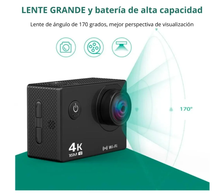 CÁMARA DE ACCIÓN 4K ULTRA HD SUMERGIBLE | DEPORTIVA TIPO GO PRO CON ACCESORIOS - 4