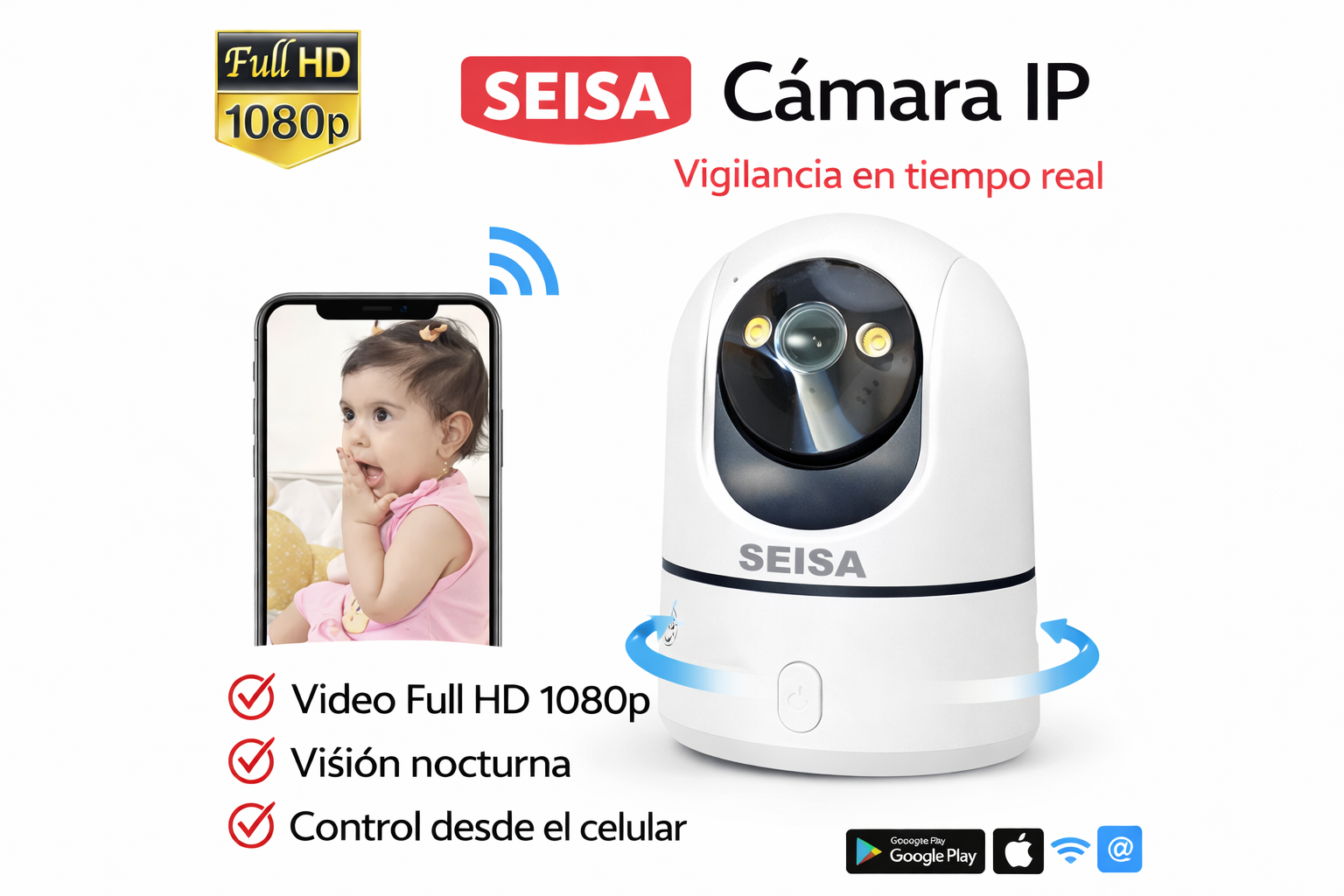 MONITOR DE BEBÉ WIFI CON CÁMARA 360° ROTACIÓN AUTOMÁTICA, VISIÓN NOCTURNA Y AUDIO BIDIRECCIONAL - 2