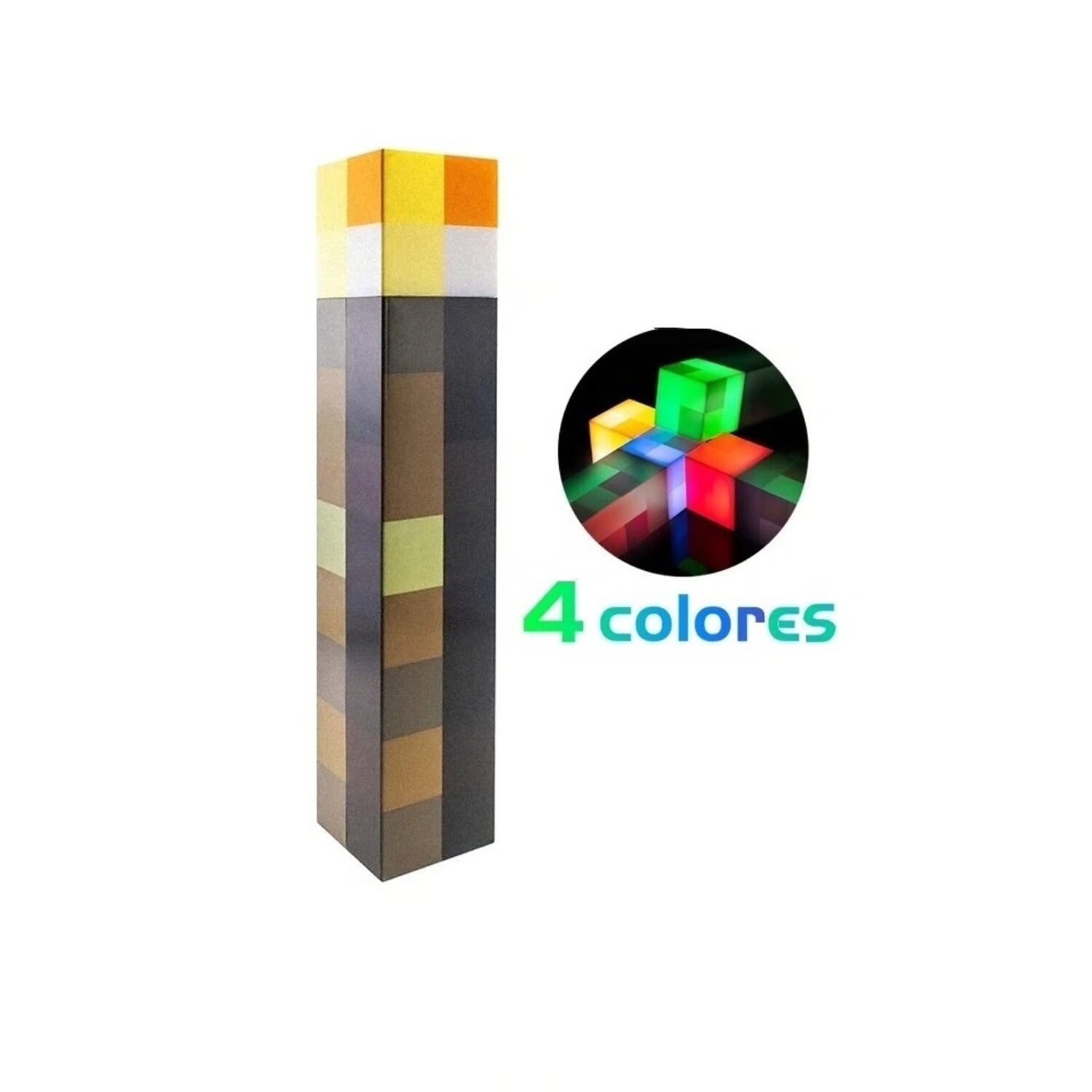 MINECRAFT ANTORCHA LÁMPARA LED DE 4 COLORES,  BATERIA RECARGABLE - 2