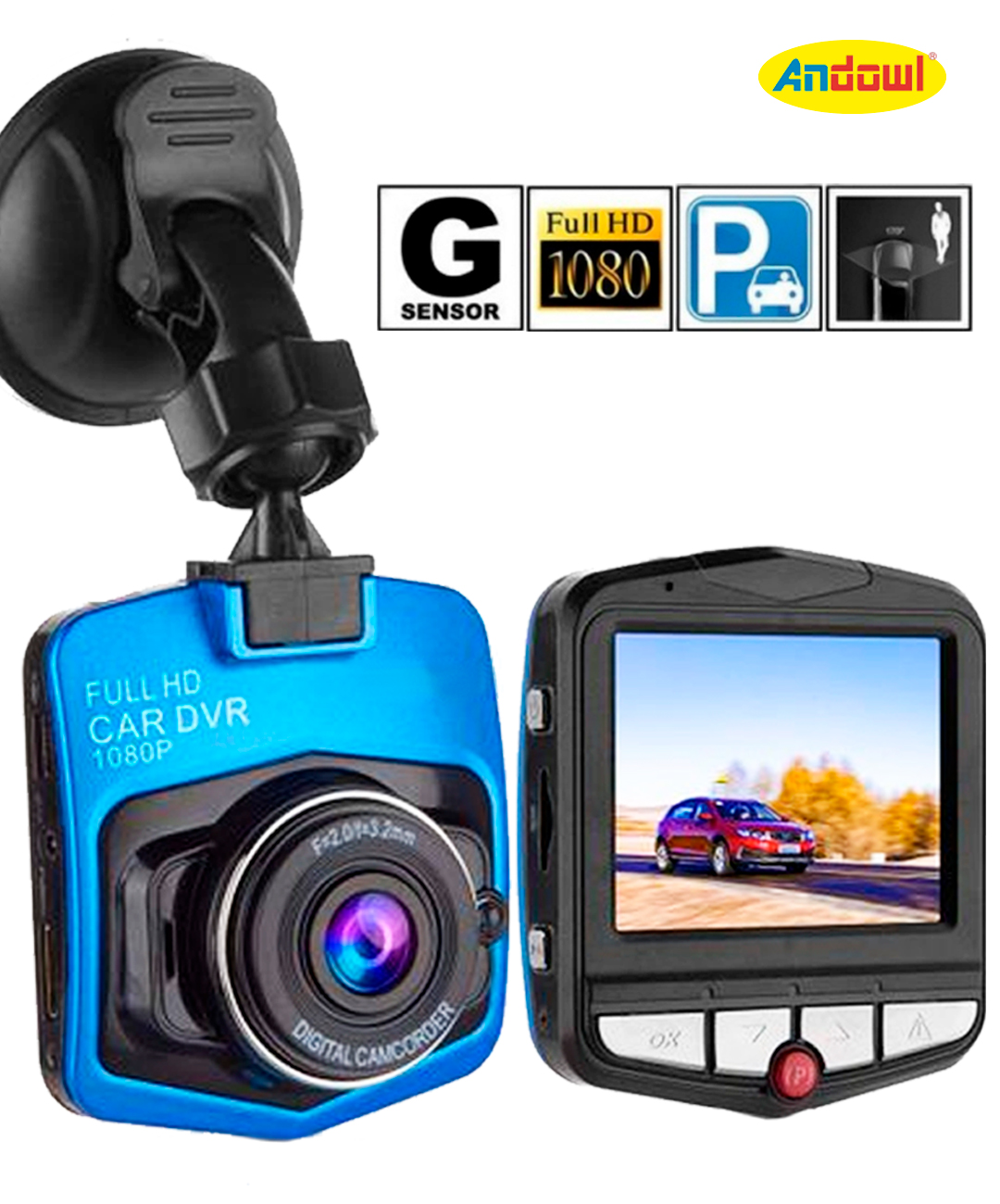 CÁMARA PARA AUTO FULL HD 1080P DVR DASH CAM CON PANTALLA LCD GRABACIÓN CONTINUA Y SOPORTE VEHICULAR - 1
