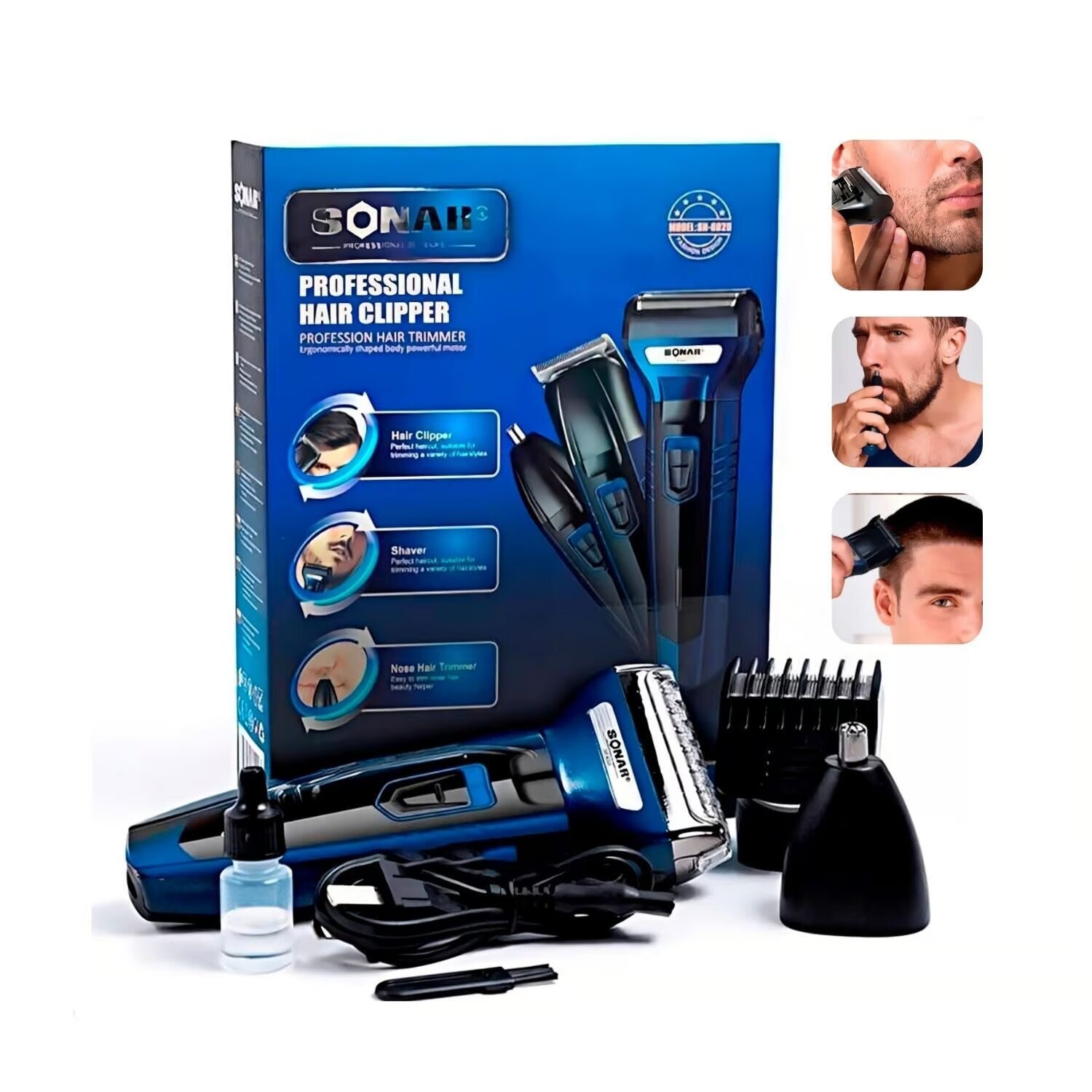 CORTADOR DE CABELLO Y AFEITADOR SONAR HAIR CLIPPER 3EN1 NEGRO - 4