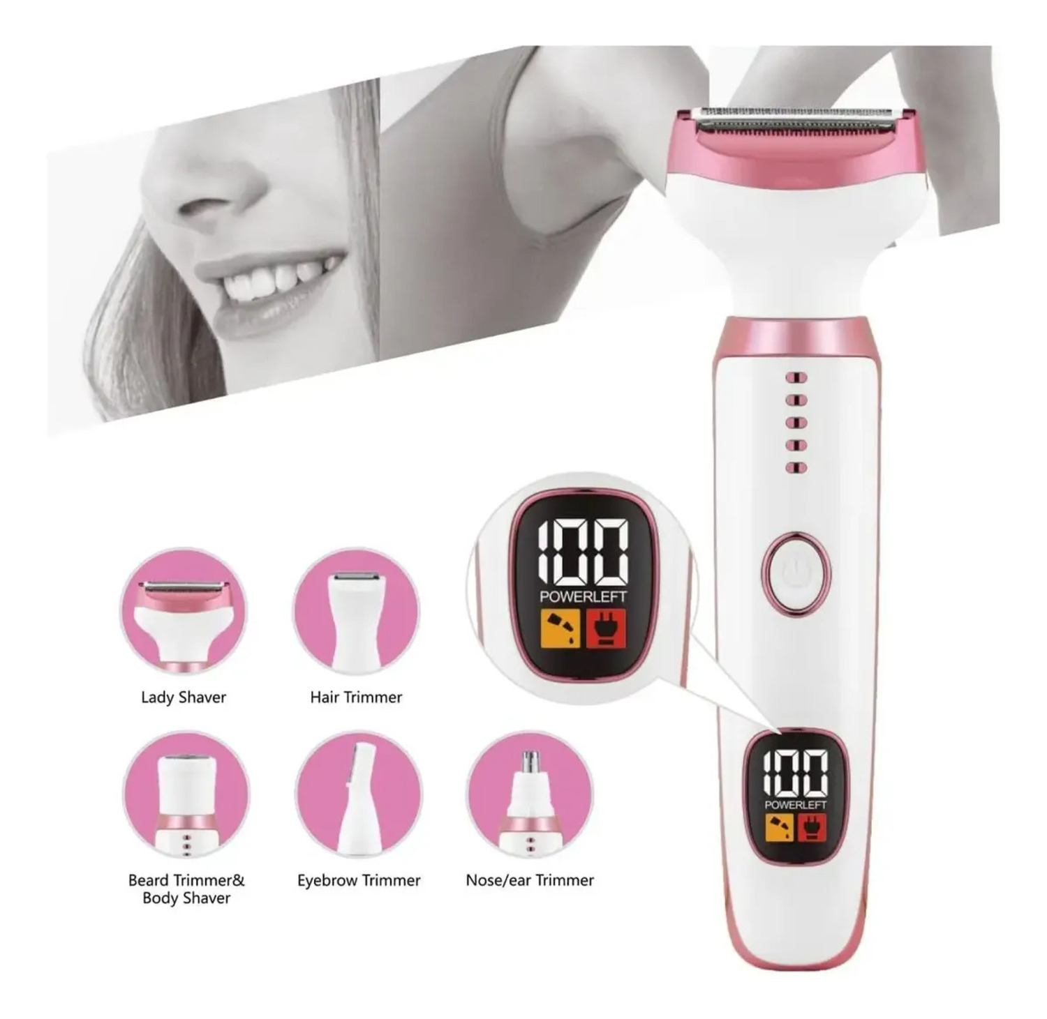 DEPILADORA ELECTRICA 5 EN 1 RECARGABLE, FACIAL Y CORPORAL - 5
