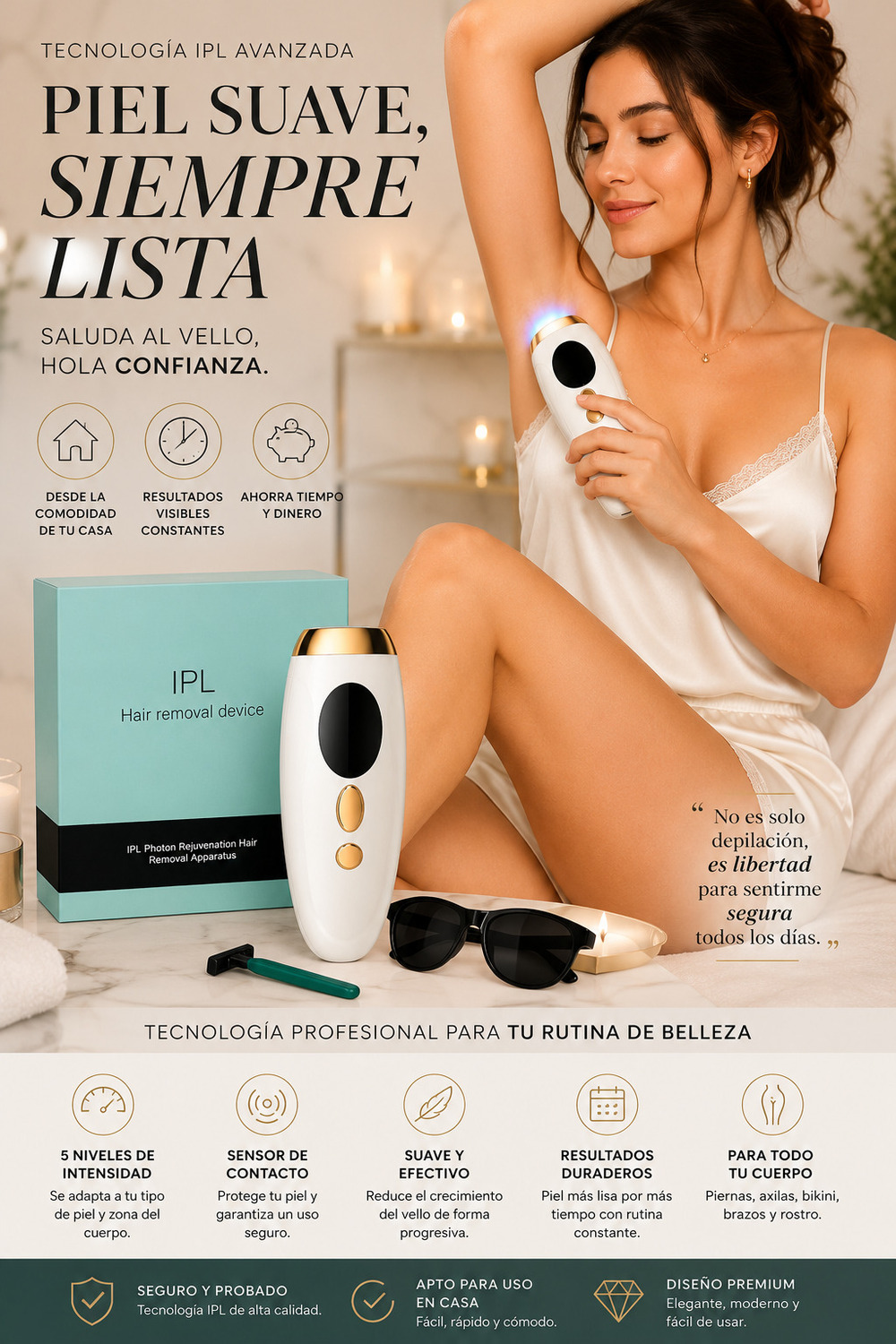 DEPILADORA LASER IPL PROFESIONAL PARA CASA - TECNOLOGÍA DE LUZ PULSADA CON 5 NIVELES - 1