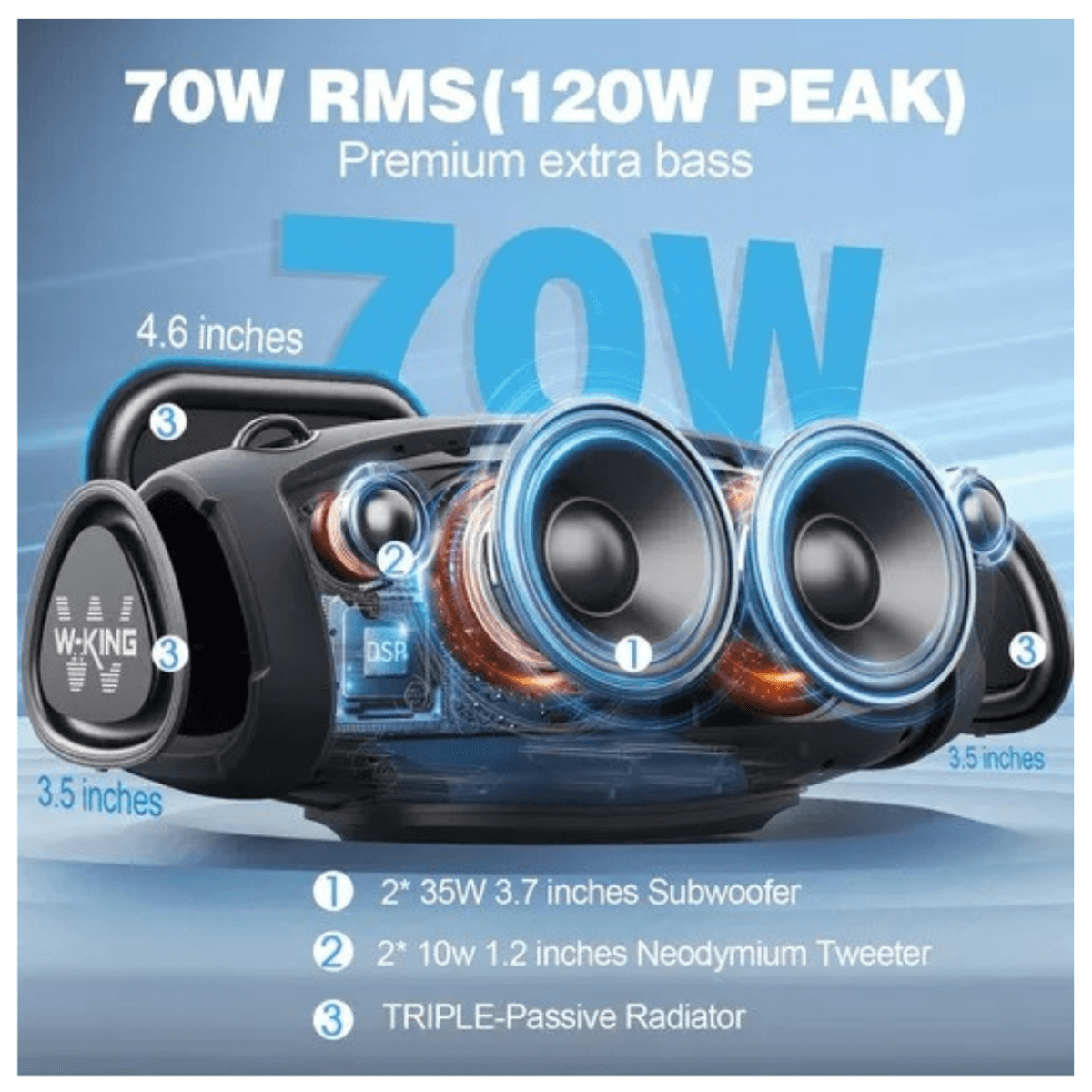 PARLANTE BLUETOOTH W-KING X10, POTENCIA 70W BLACK - 4