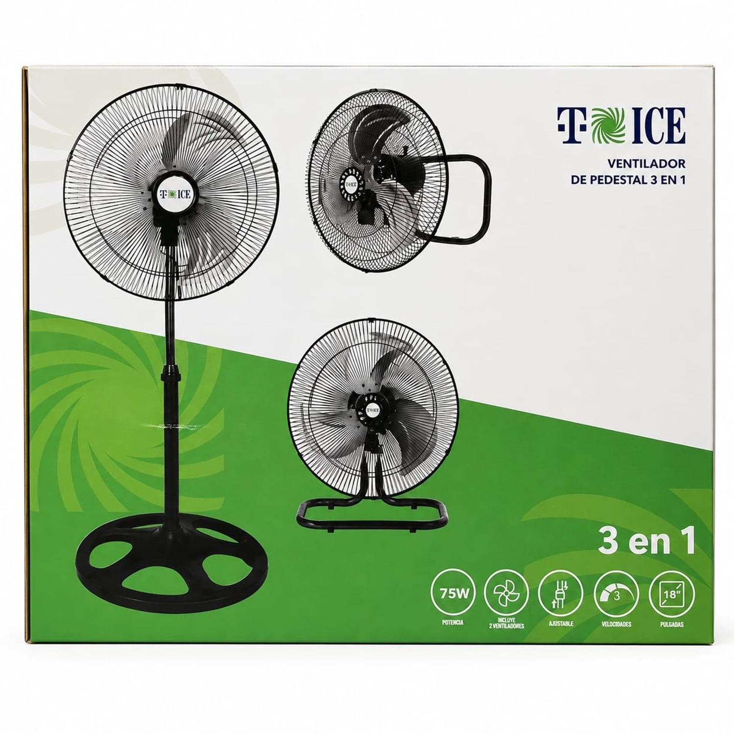 VENTILADOR 3 EN 1 MESA- PARED- PEDESTAL T-ICE 75 WATTS DE 3 ASPAS - 4