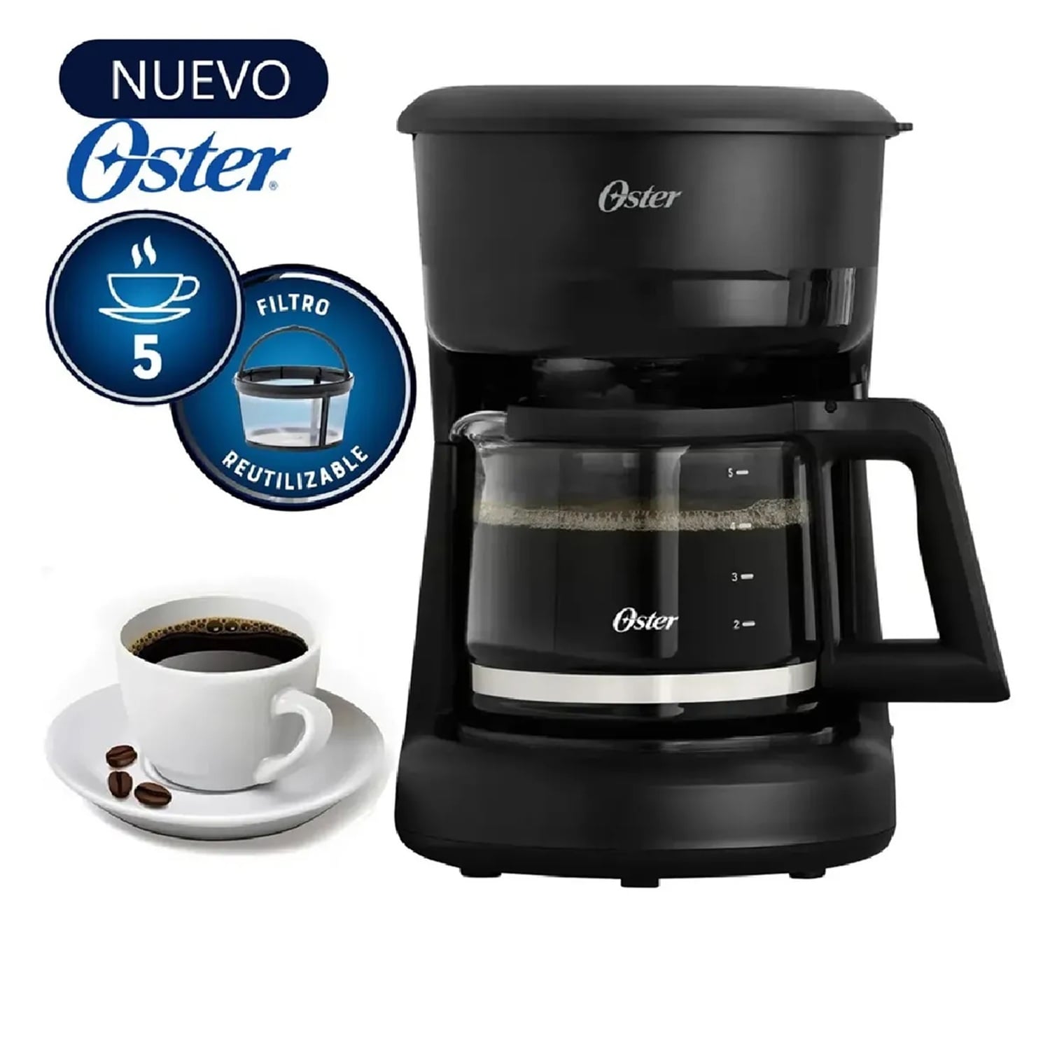 CAFETERA OSTER 5 TAZAS BVSTDCS51B CON FILTRO REUTILIZABLE - 1
