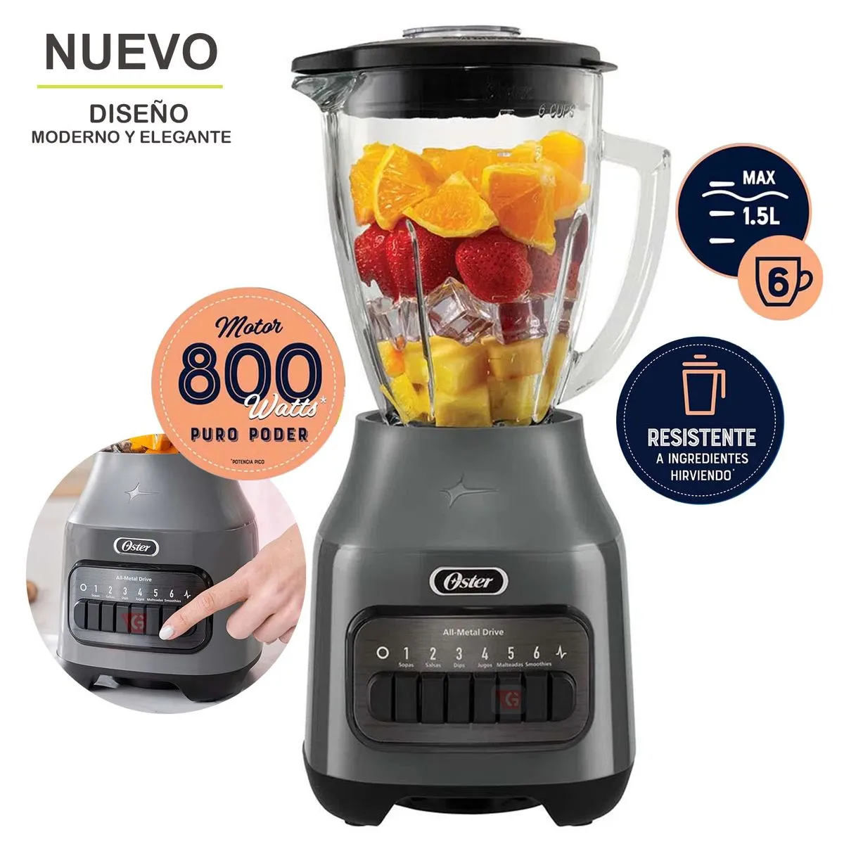LICUADORA OSTER® CON VASO DE VIDRIO Y 6 VELOCIDADES MÁS PULSO BLSTPEG-GPB - 1