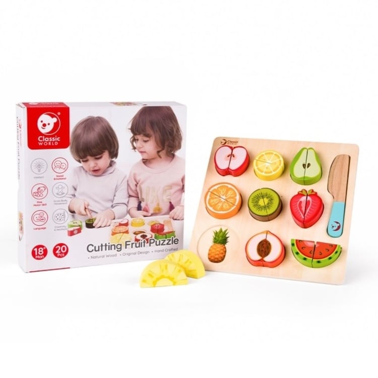 CUTTING FRUIT PUZZLE, ROMPECABEZAS PARA CORTAR FRUTAS, DE MADERA, MARCA CLASSIC WORLD - 1