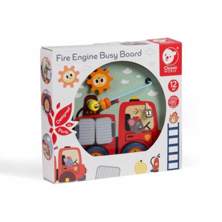 TABLERO LABERINTO CAMIÓN DE BOMBEROS, FIRE ENGINE BUSY BOARD, DE MADERA, MARCA CLASSIC WORLD - 1