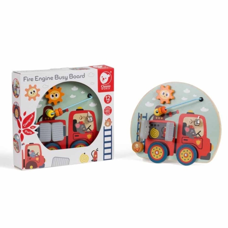 TABLERO LABERINTO CAMIÓN DE BOMBEROS, FIRE ENGINE BUSY BOARD, DE MADERA, MARCA CLASSIC WORLD - 4