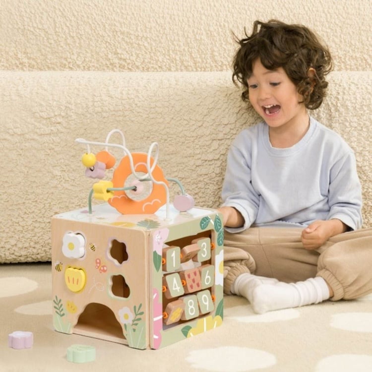 CUBO DE ACTIVIDADES ABEJA, HONEYBEE ACTIVITY CUBE, DE MADERA, MARCA CLASSIC WORLD - 1
