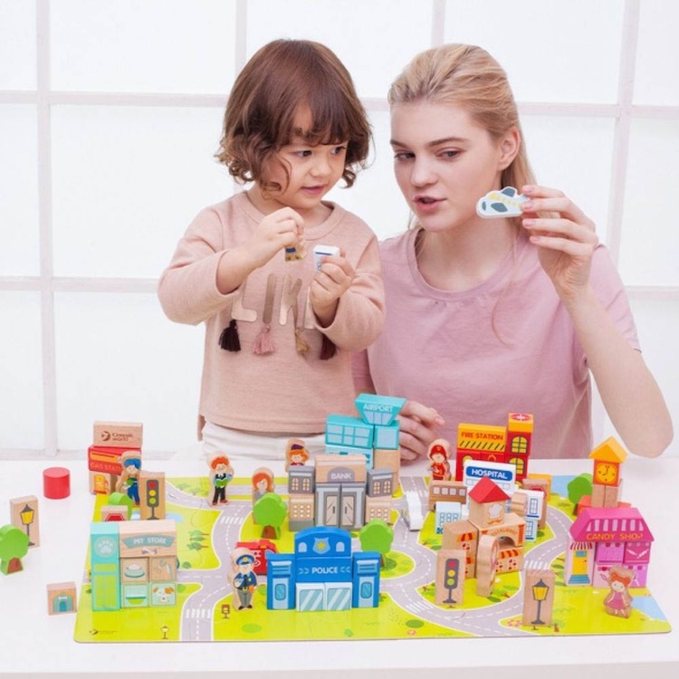 BLOQUES DE CONSTRUCCIÓN DE CIUDADES, CITY BUILDING BLOCKS, DE MADERA, CLASSIC WORLD - 2