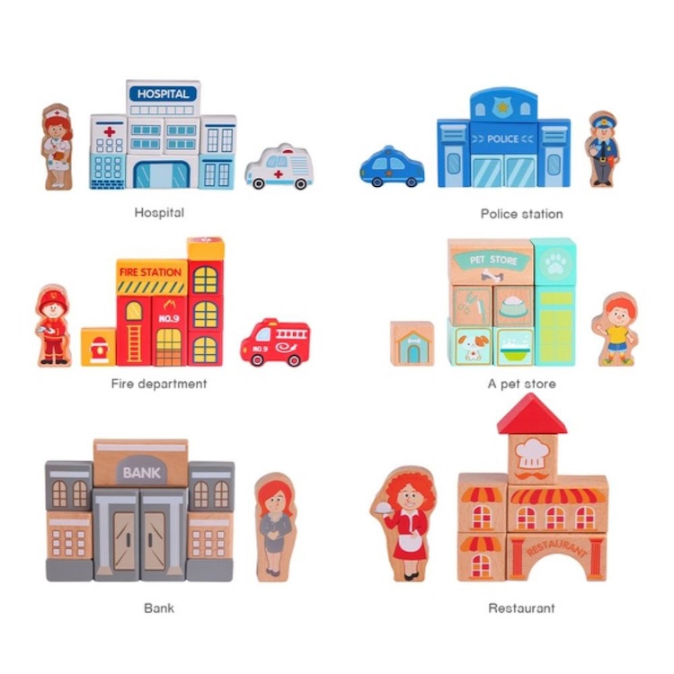 BLOQUES DE CONSTRUCCIÓN DE CIUDADES, CITY BUILDING BLOCKS, DE MADERA, CLASSIC WORLD - 3