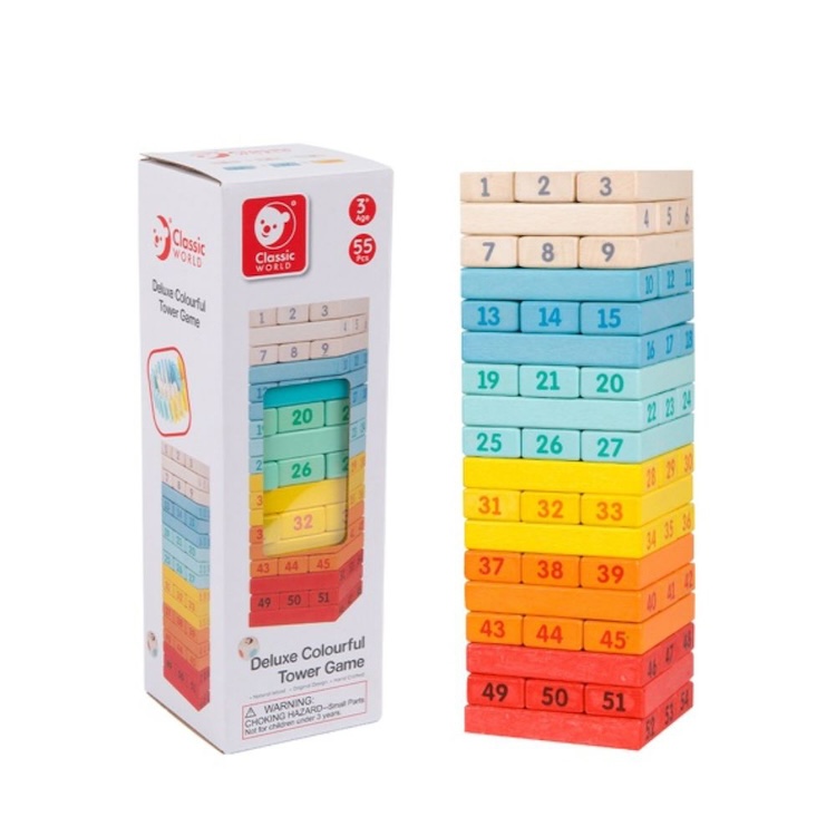 JUEGO DE TORRE COLORIDO DE LUJO, DELUXE COLOURFUL TOWER GAME, DE MADERA, CLASSIC WORLD - 3