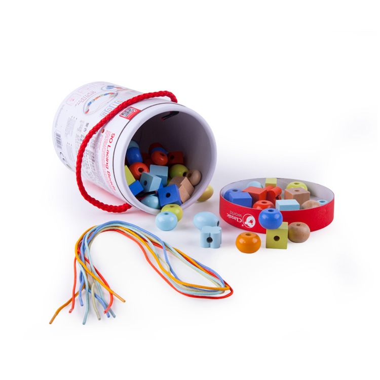 90 CUENTAS DE CORDÓN, 90 LACING BEADS, DE MADERA, CLASSIC WORLD - 1