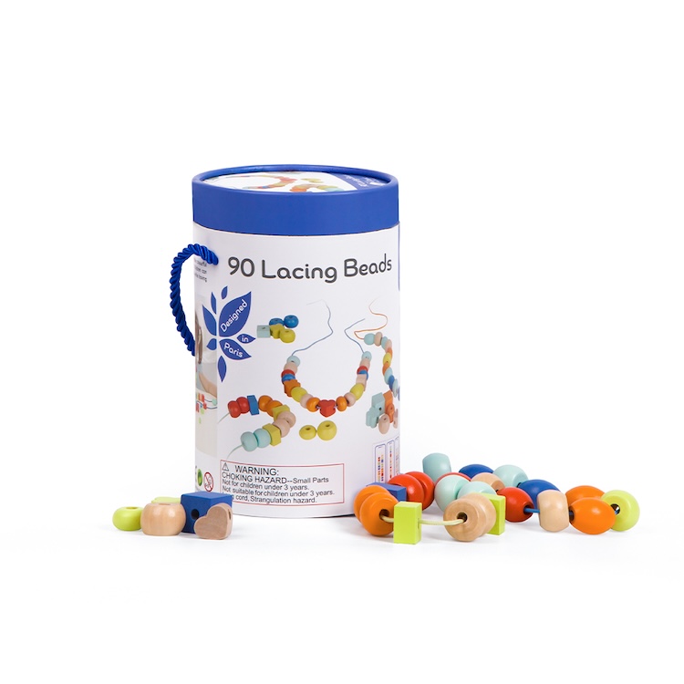 90 CUENTAS DE CORDÓN, 90 LACING BEADS, DE MADERA, CLASSIC WORLD - 6