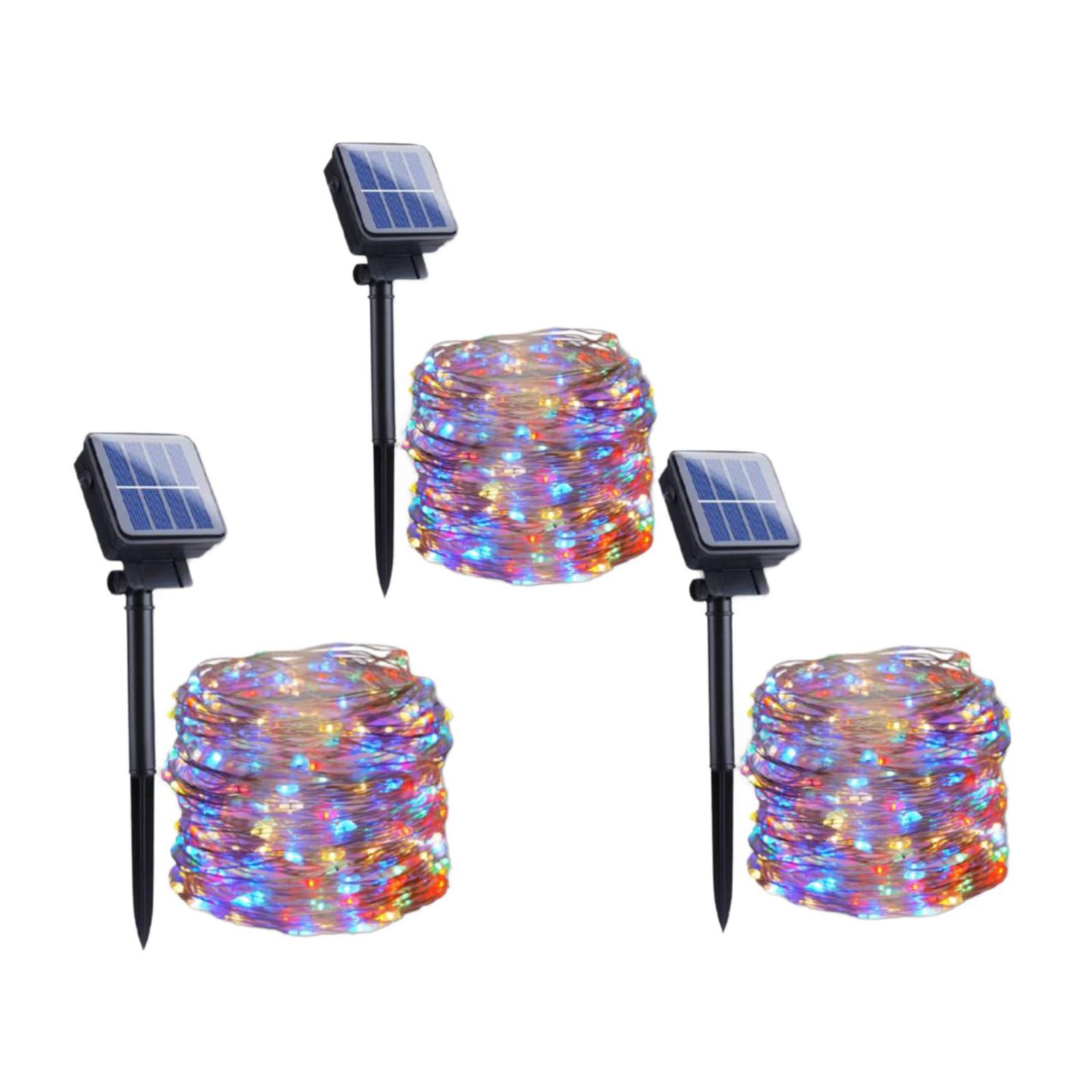 PACK 3 LUCES NAVIDEÑAS CON PANEL SOLAR MULTICOLOR 10 MTRS - 1