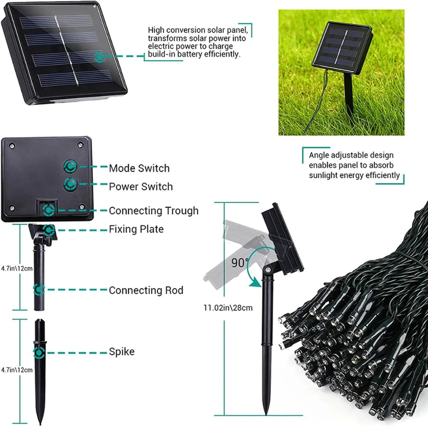 PACK 3 LUCES NAVIDEÑAS CON PANEL SOLAR MULTICOLOR 10 MTRS - 3