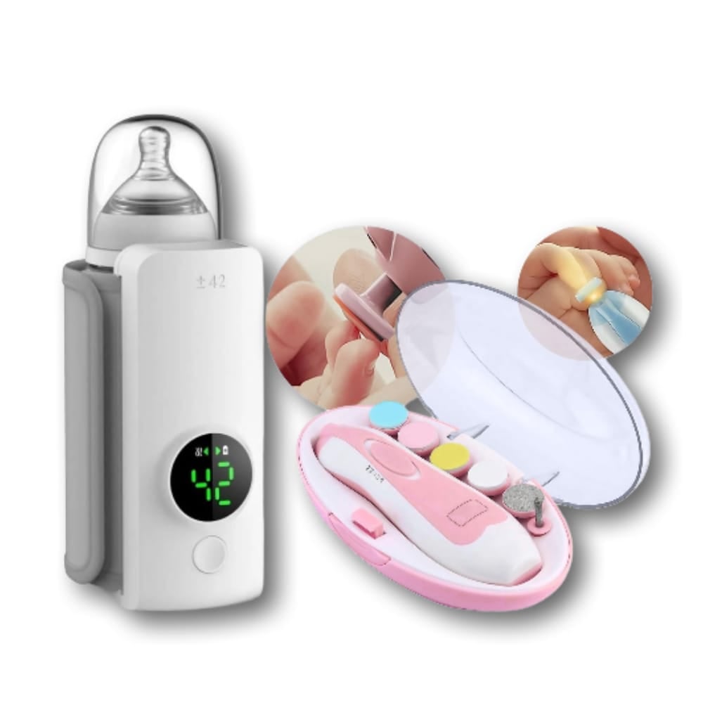 CALENTADOR RECARGABLE DE BIBERÓN + LIMADOR DE UÑAS PARA BEBÉ ROSA - 1