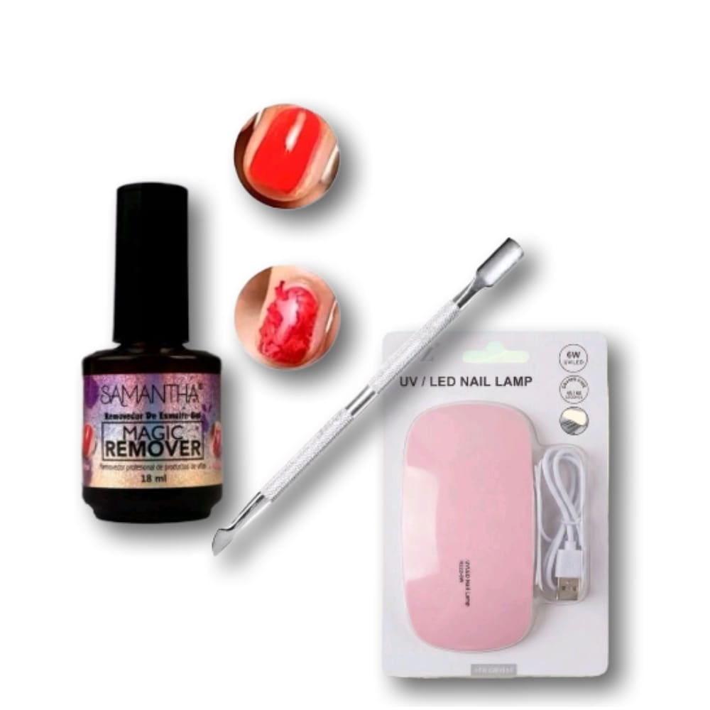PACK MINI LÁMPARA DE UÑAS + REMOVEDOR DE GEL + REPUJADOR - 1