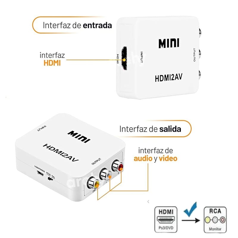 PACK DE 2 CONVERTIDOR ADAPTADOR HDMI2AV RCA 1080P FULL HD - 2