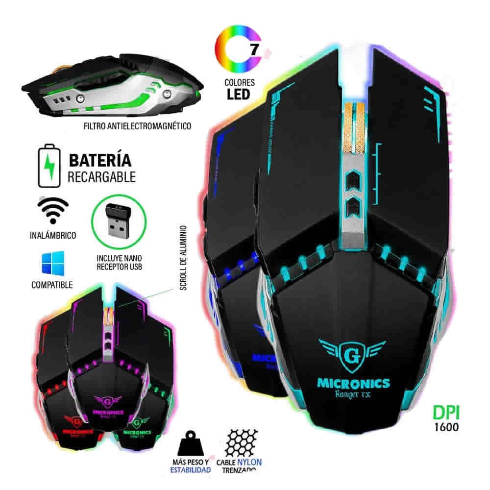 MOUSE MICRONICS WIFI RECARGABLE RANGER 7LEDS 7B - 3
