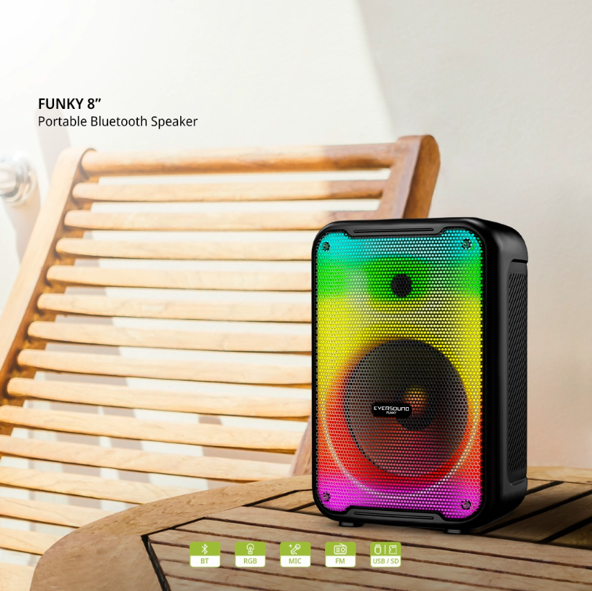 PARLANTE EVERSOUND EV 3003 PORTATIL LED BT FM FUNKY 8' EV3003 - 5