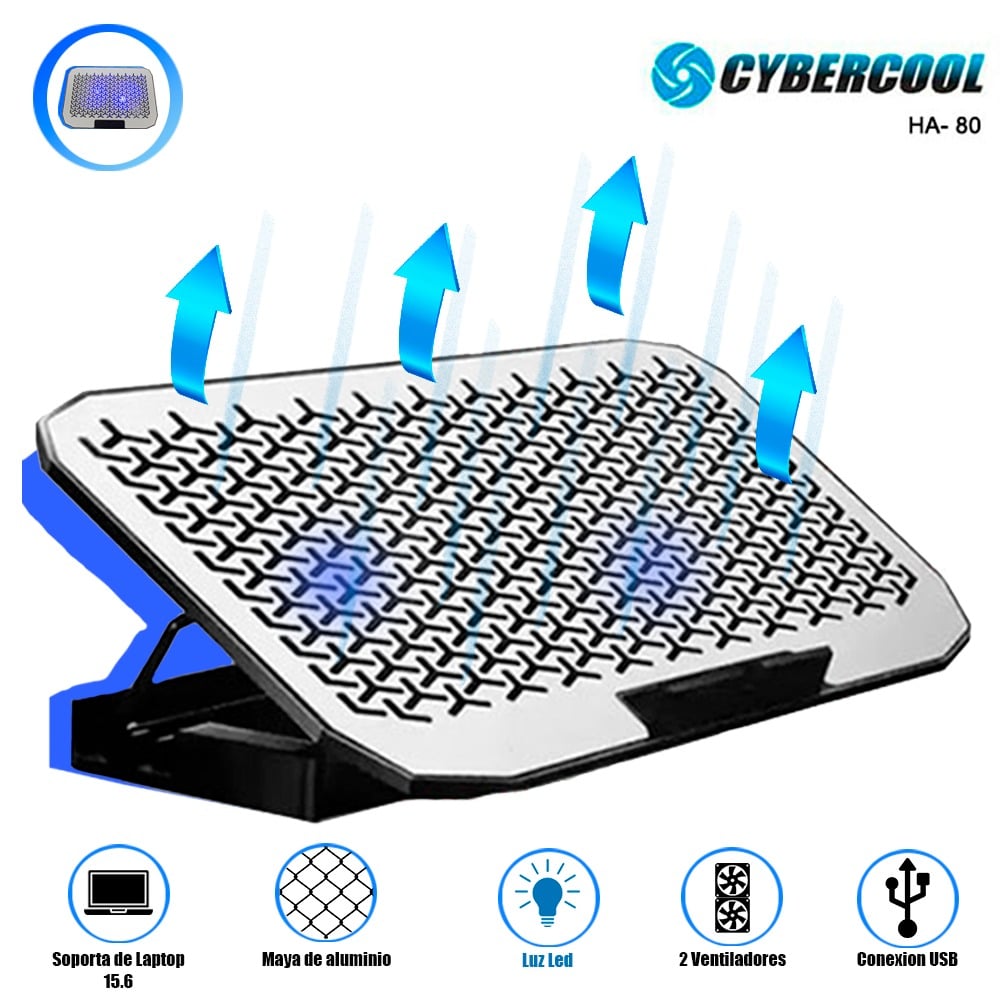 COOLER PARA LAPTOP HALION ALUMINIO CYBERCOOL HA-80 - 1