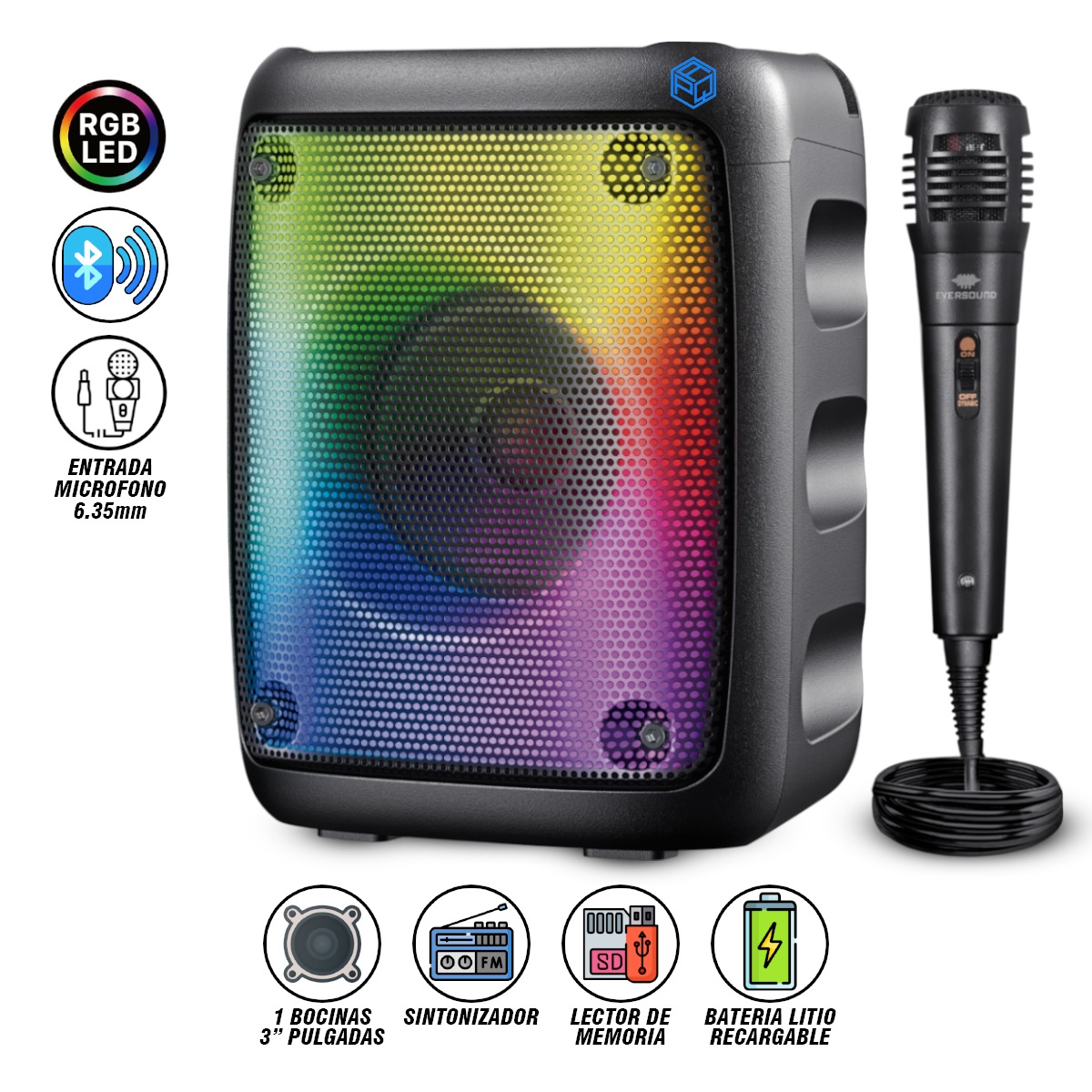 PARLANTE INALÁMBRICO EVERSOUND BLUETOOTH DYNAMIC 3' EV 5003 - 1