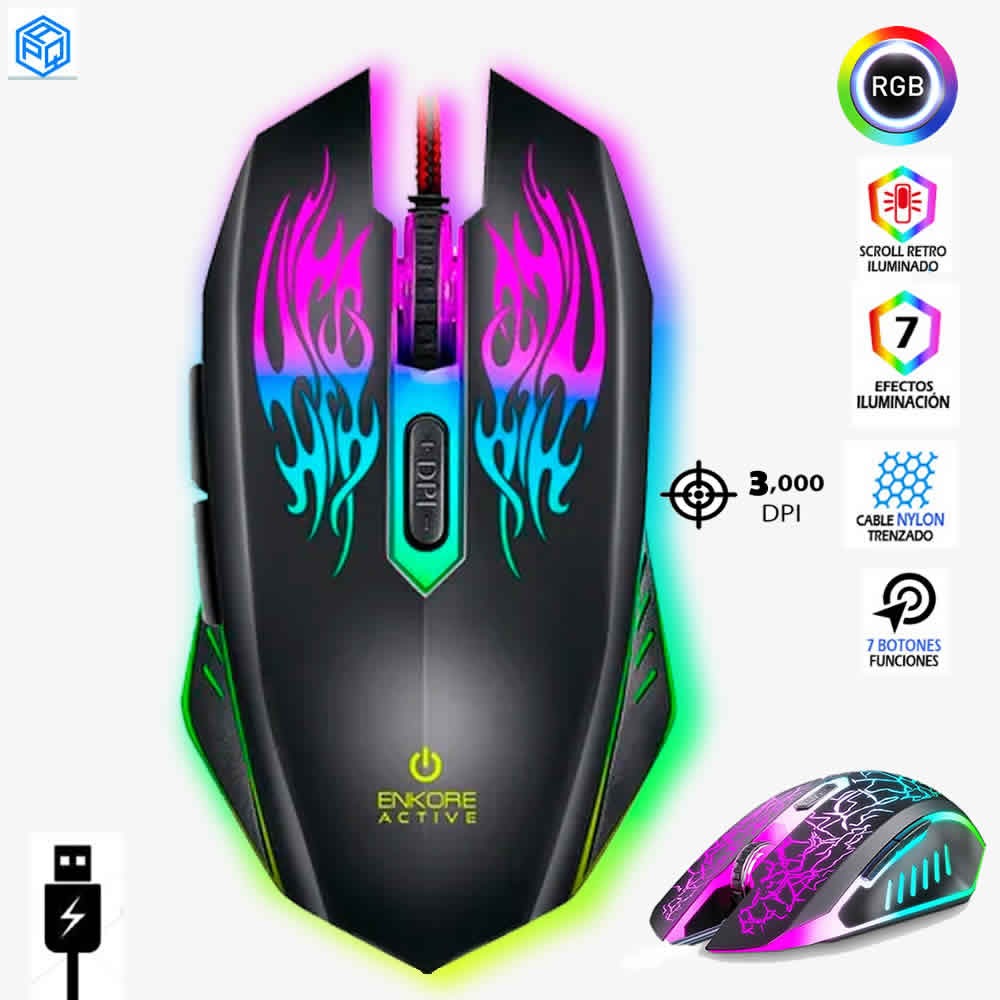 MOUSE GAMER ENKORE ACTIVE EKM300 USB LED - 3200 DPI - 1