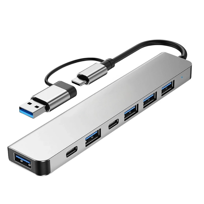 ADAPTADOR 7 EN 2 HUB TIPO C ADAPTADOR DIVISOR DOCK MULTIPUERTO USB 2,0 - 1