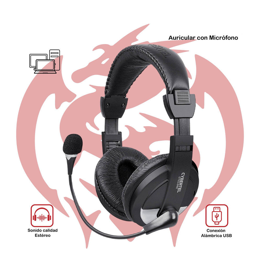 AUDÍFONO CON MICRÓFONO CYCLONE CYB H370B-U CYBERTEL - 2