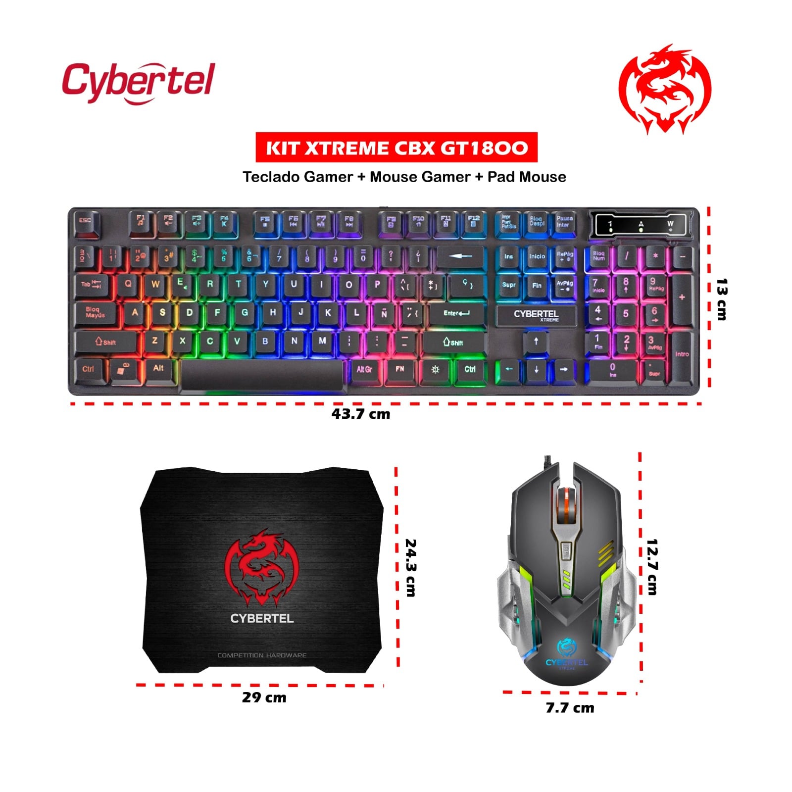 KIT GAMER 3 EN 1 XTREME CYB : TECLADO SEMI+ MOUSE+ PAD MOUSE - 1