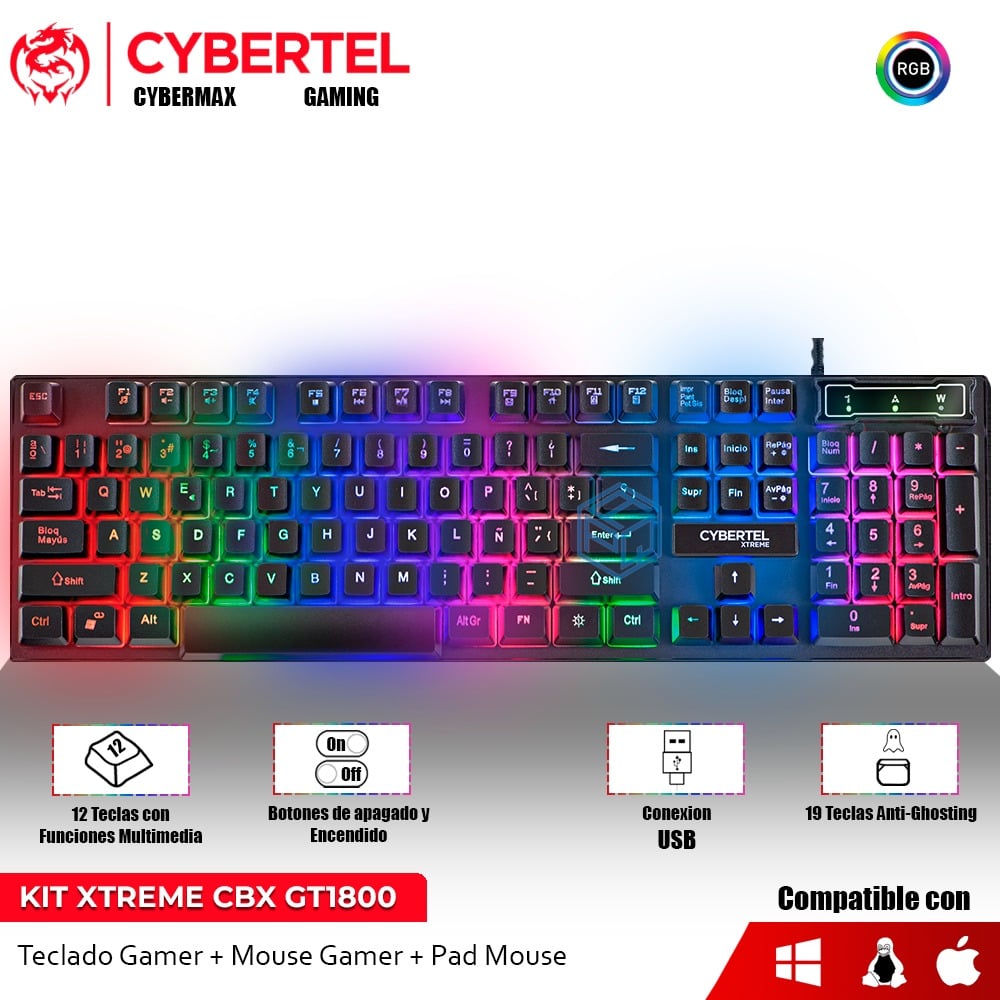 KIT GAMER 3 EN 1 XTREME CYB : TECLADO SEMI+ MOUSE+ PAD MOUSE - 2