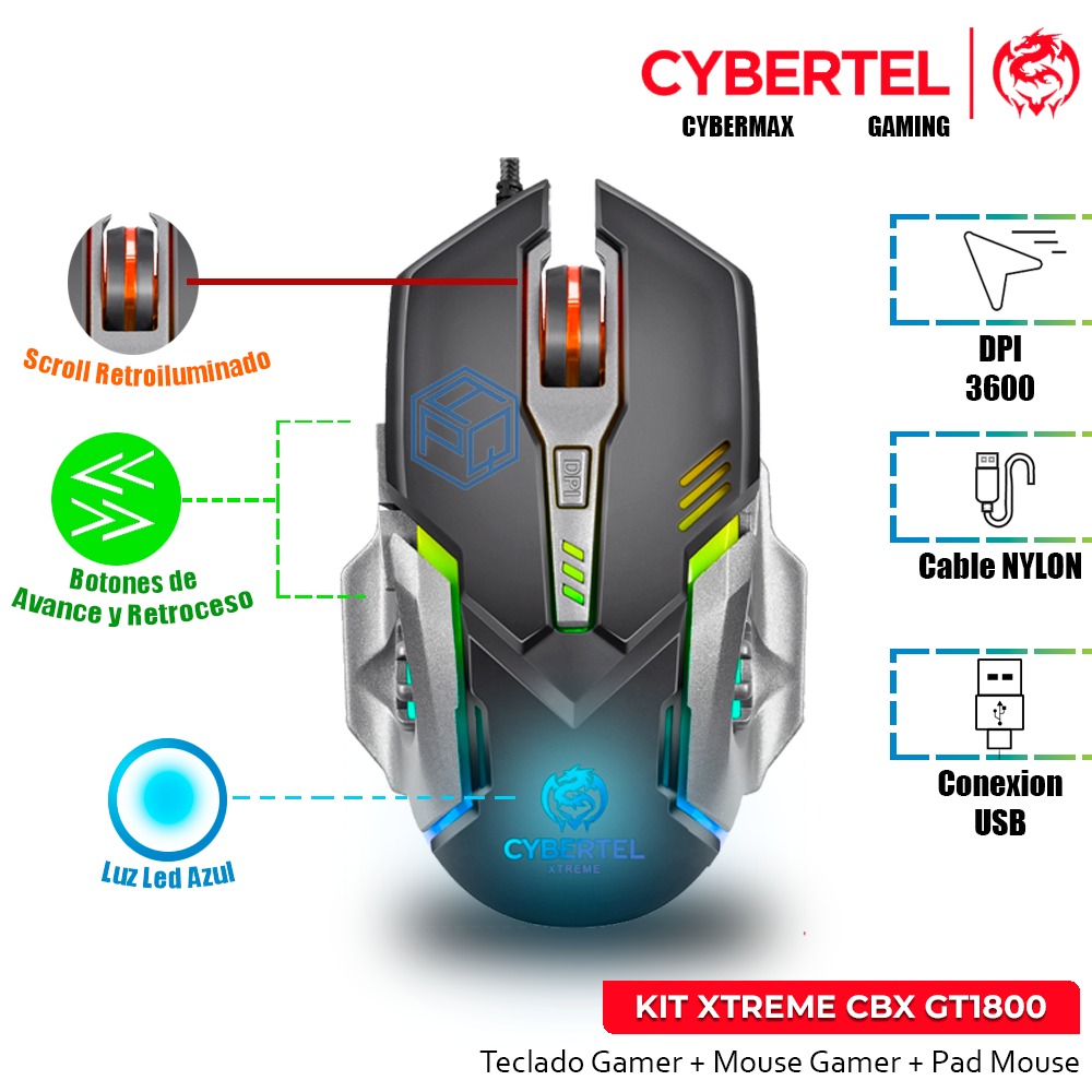 KIT GAMER 3 EN 1 XTREME CYB : TECLADO SEMI+ MOUSE+ PAD MOUSE - 3