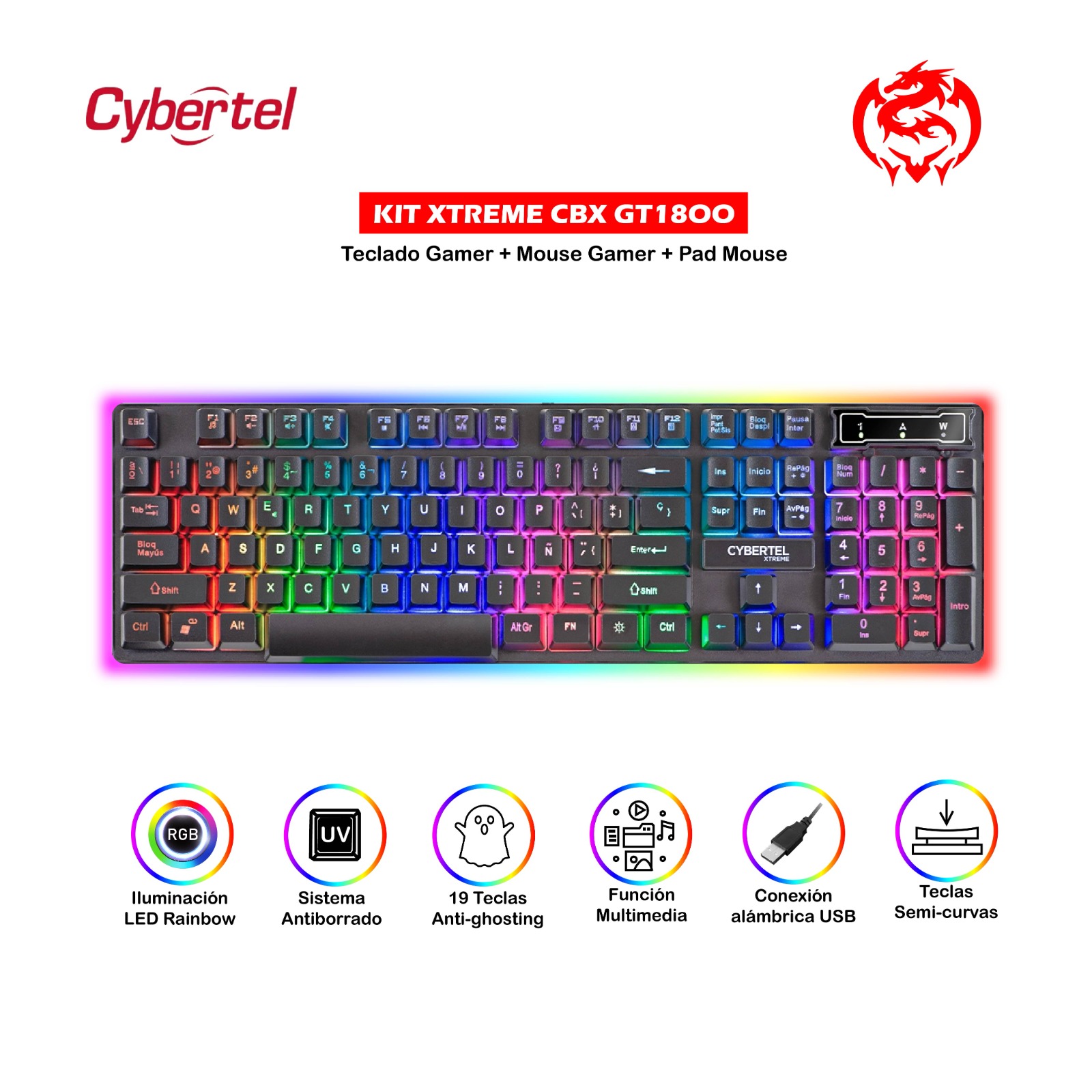 KIT GAMER 3 EN 1 XTREME CYB : TECLADO SEMI+ MOUSE+ PAD MOUSE - 4