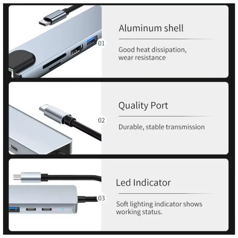 ADAPTADOR USB 8 EN 1 TIPO C 3 1 A 4K HDTV HUB CON LECTOR DE TARJETAS SD - 2